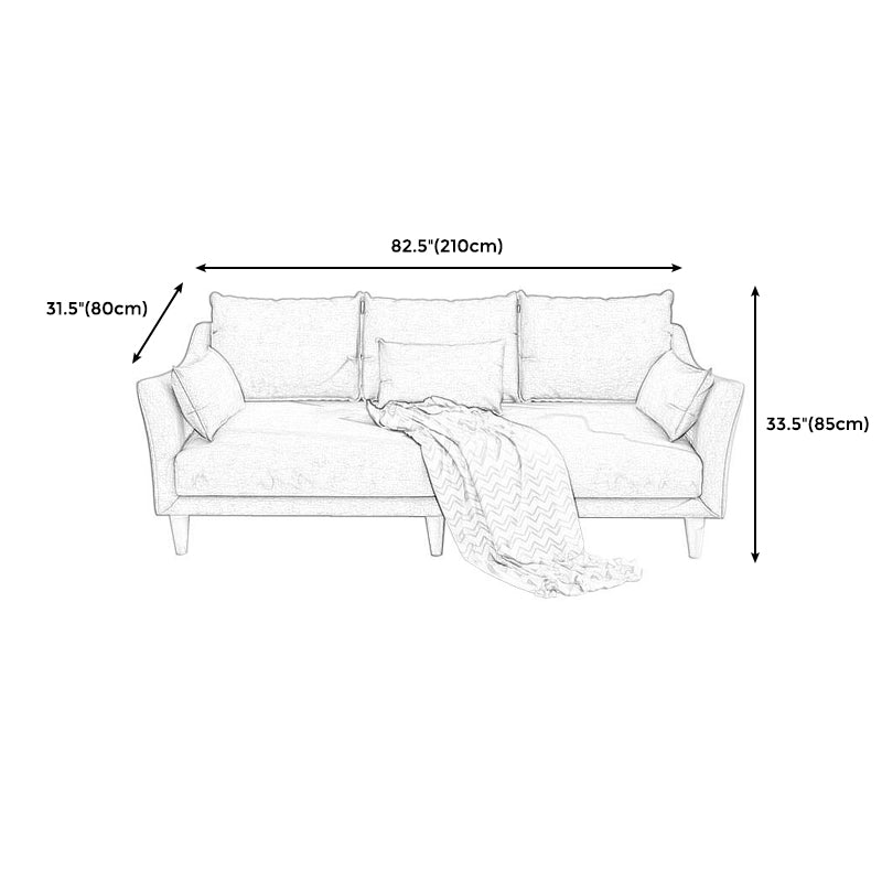 Modern Linen Sloped Arm Sofa with Bolster Pillows for Living Room