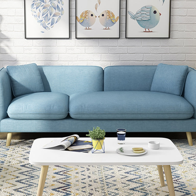 Modern Linen Tuxedo Arm Standard Sofa with Bolster Pillows for Living Room