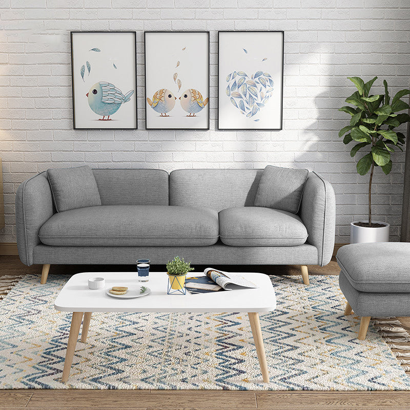 Modern Linen Tuxedo Arm Standard Sofa with Bolster Pillows for Living Room