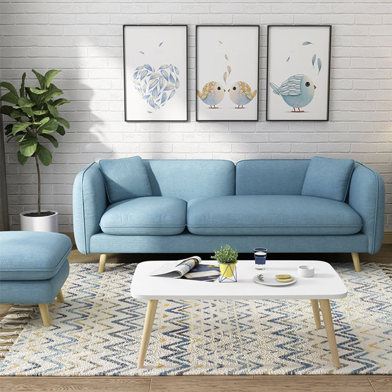 Modern Linen Tuxedo Arm Standard Sofa with Bolster Pillows for Living Room