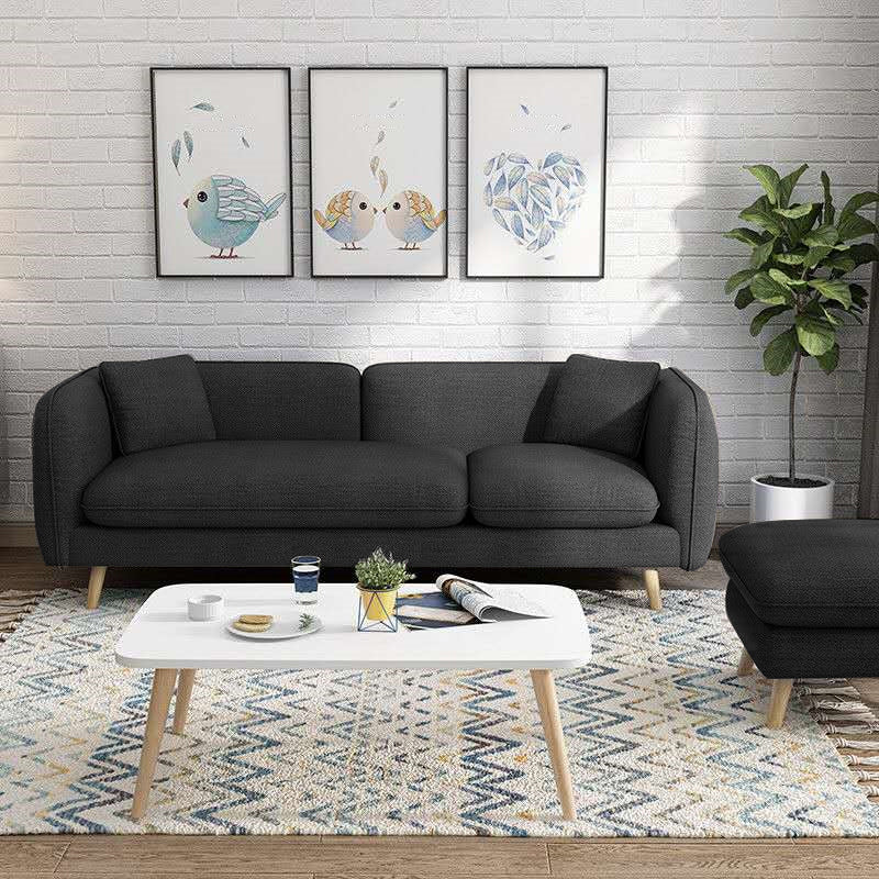 Modern Linen Tuxedo Arm Standard Sofa with Bolster Pillows for Living Room