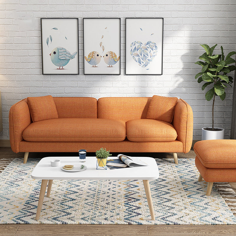 Modern Linen Tuxedo Arm Standard Sofa with Bolster Pillows for Living Room