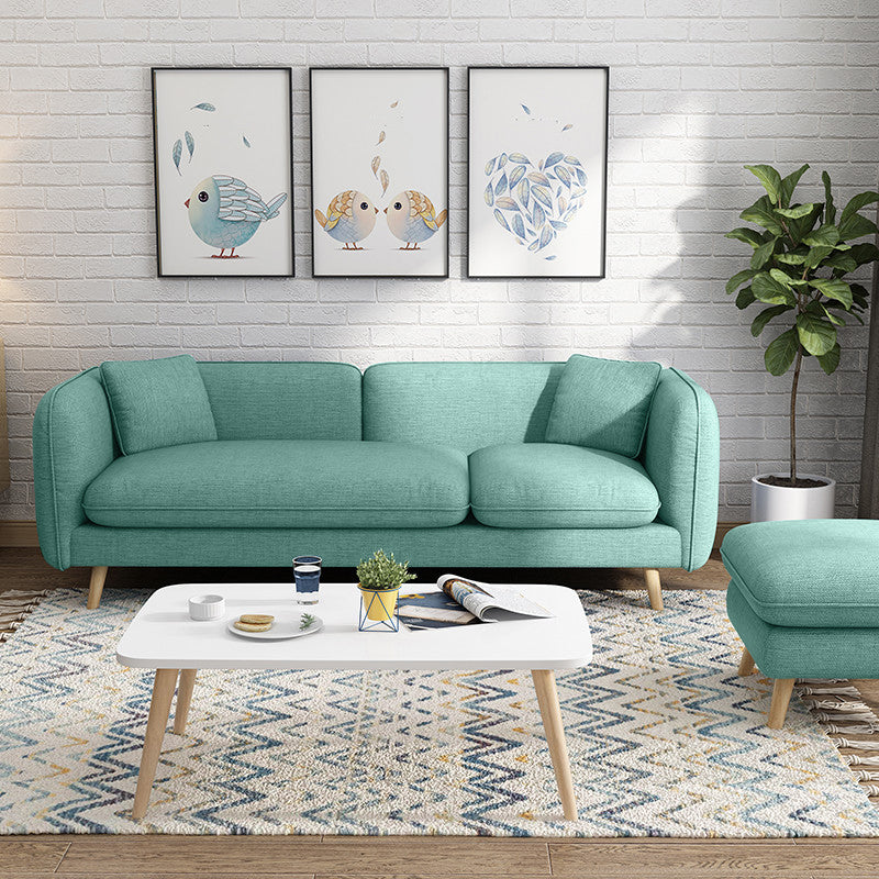 Modern Linen Tuxedo Arm Standard Sofa with Bolster Pillows for Living Room