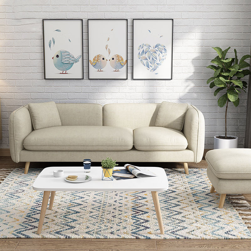 Modern Linen Tuxedo Arm Standard Sofa with Bolster Pillows for Living Room