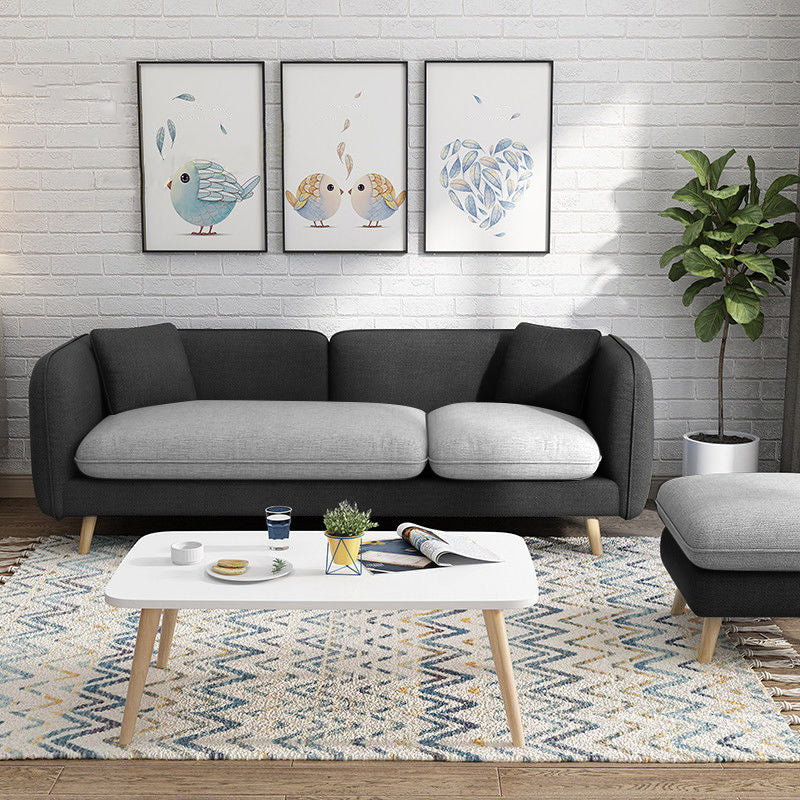 Modern Linen Tuxedo Arm Standard Sofa with Bolster Pillows for Living Room
