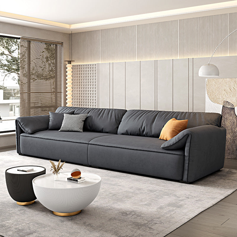 Rectangular Sofa with Pillow Back, Sponge Seat, Padded Pine Chair Legs Gray Frosted Cloth