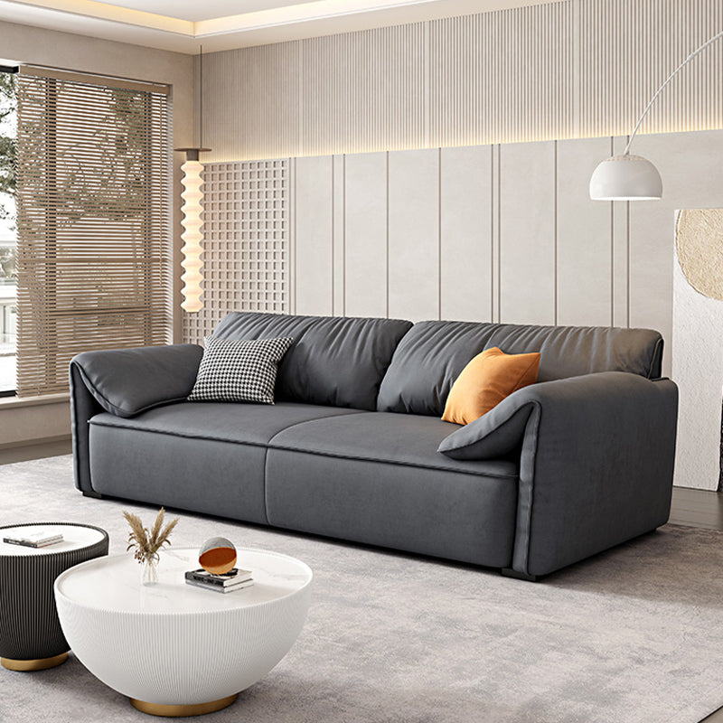 Rectangular Sofa with Pillow Back, Sponge Seat, Padded Pine Chair Legs Gray Frosted Cloth