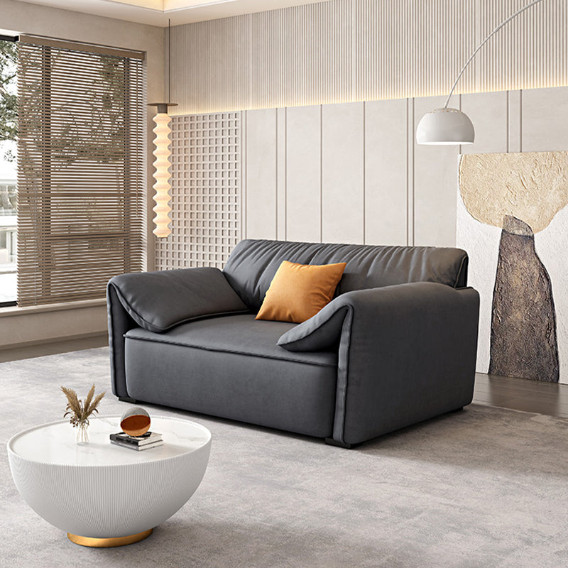 Rectangular Sofa with Pillow Back, Sponge Seat, Padded Pine Chair Legs Gray Frosted Cloth