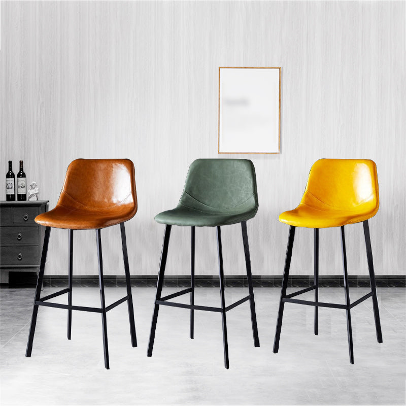 Scandinavian Restaurant Leather Stool Matte Finish Footrest Barstool