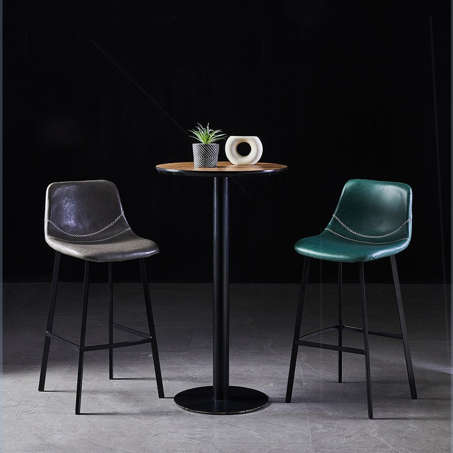 Scandinavian Restaurant Leather Stool Matte Finish Footrest Barstool