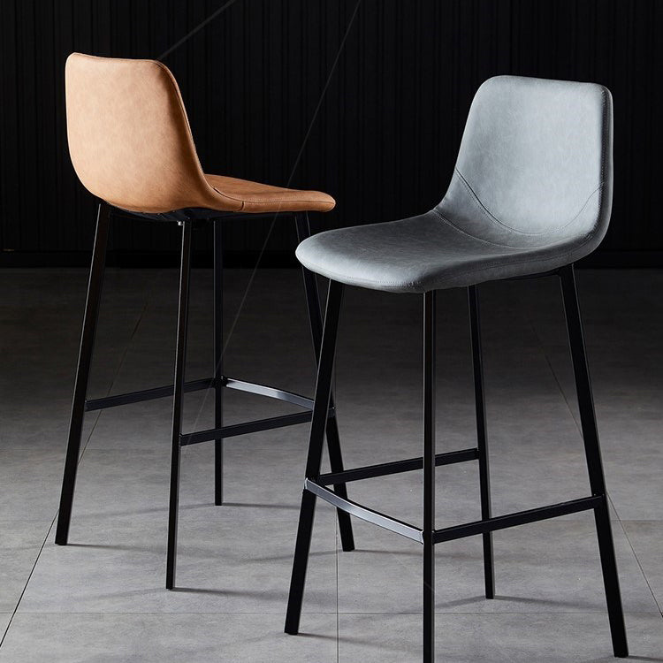 Scandinavian Restaurant Leather Stool Matte Finish Footrest Barstool