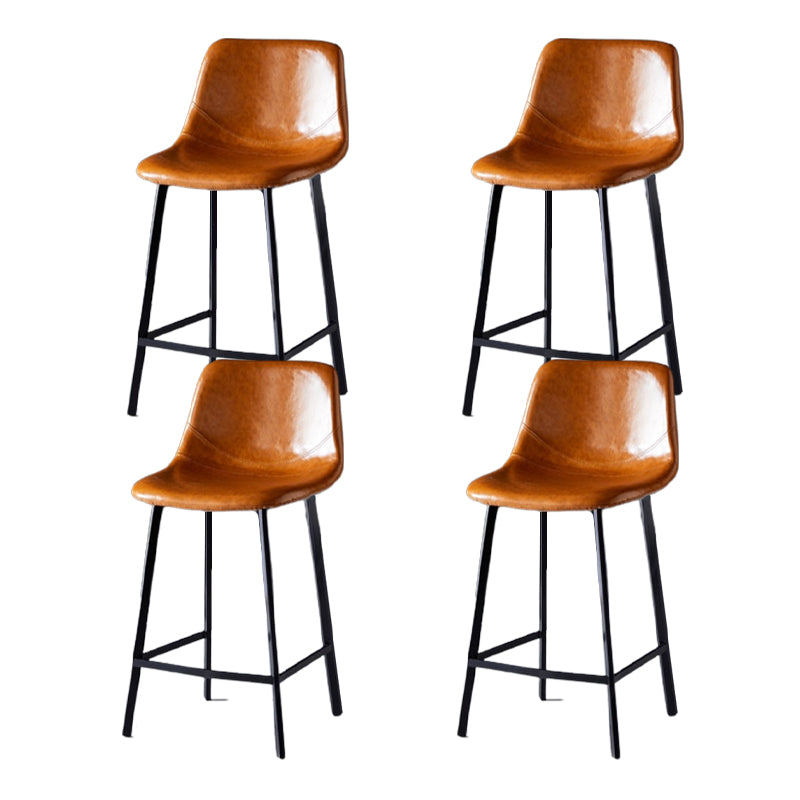 Scandinavian Restaurant Leather Stool Matte Finish Footrest Barstool