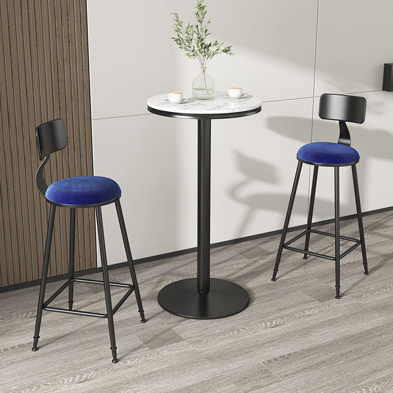 Scandinavian Low Back Footrest Barstool Matte Finish Velvet Counter Stool