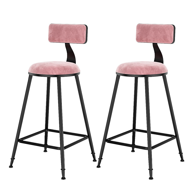 Scandinavian Low Back Footrest Barstool Matte Finish Velvet Counter Stool