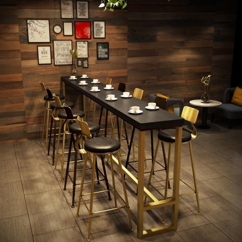 Wood Top Bar Dining Table Traditional Luxury Rectangle Bar Table with Trestle Base in Gold