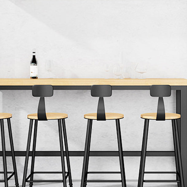 Pine Wood Bar Table Industrial Bar Dining Table with Trestle Base in Black