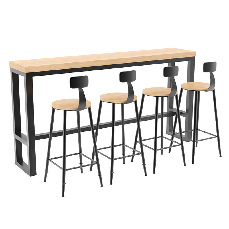 Pine Wood Bar Table Industrial Bar Dining Table with Trestle Base in Black