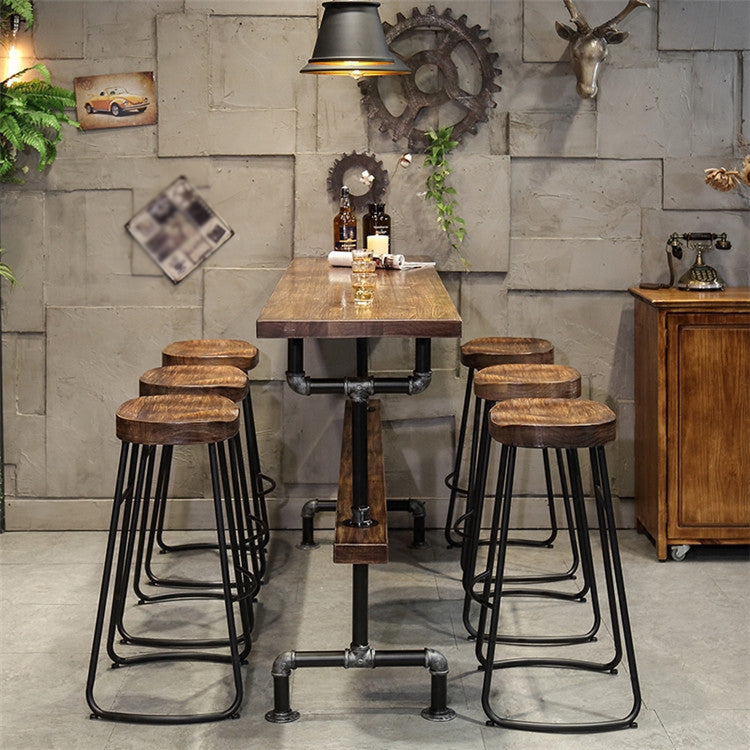 Pine Wood Bar Table Industrial Bar Dining Table with Trestle Base in Black