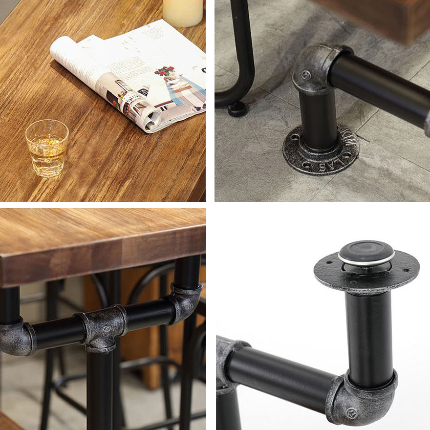 Pine Wood Bar Table Industrial Bar Dining Table with Trestle Base in Black
