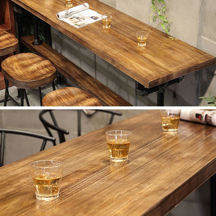 Pine Wood Bar Table Industrial Bar Dining Table with Trestle Base in Black