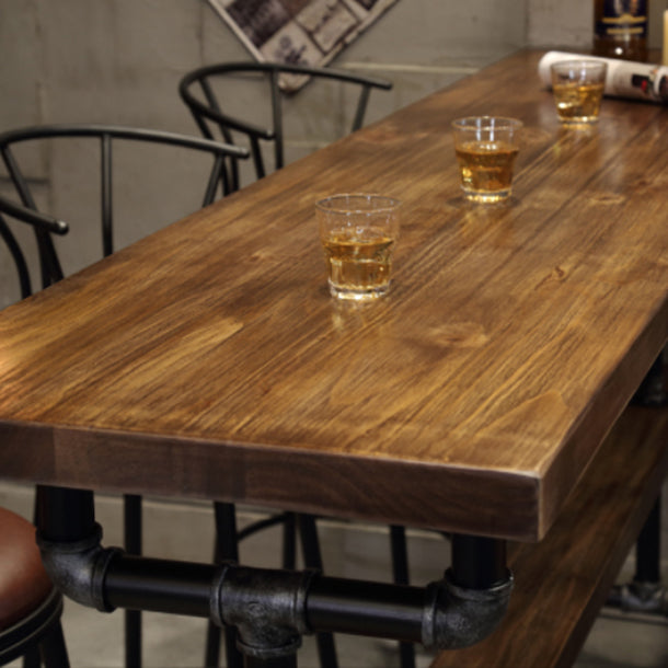 Pine Wood Bar Table Industrial Bar Dining Table with Trestle Base in Black