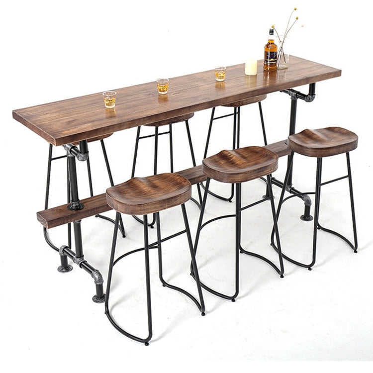Pine Wood Bar Table Industrial Bar Dining Table with Trestle Base in Black