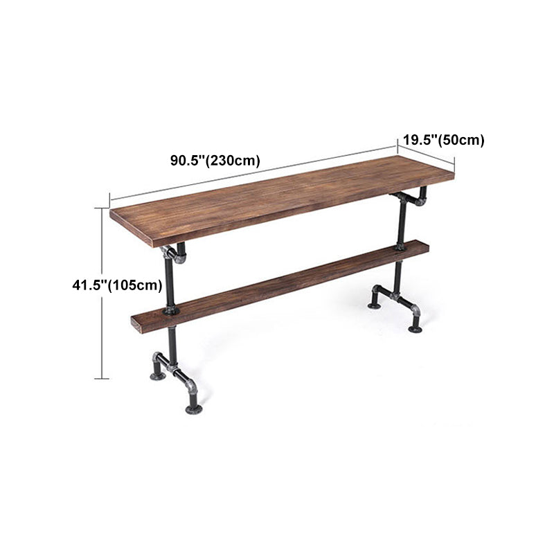 Pine Wood Bar Table Industrial Bar Dining Table with Trestle Base in Black