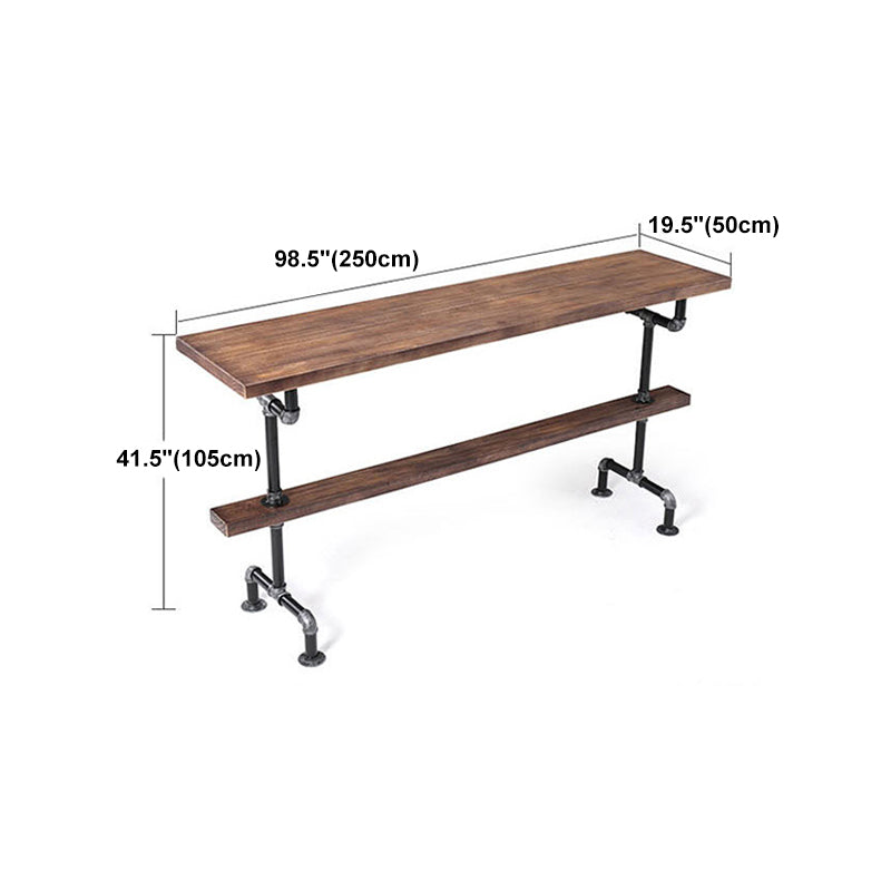 Pine Wood Bar Table Industrial Bar Dining Table with Trestle Base in Black