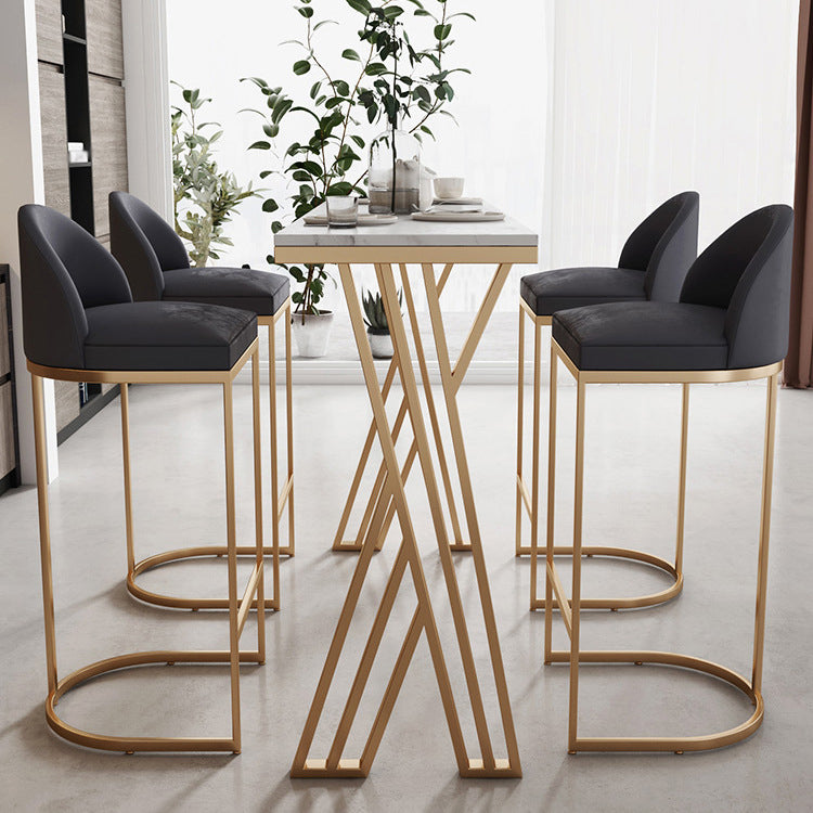 White Stone Top Bar Dining Table Traditional Luxury Bar Table with Sled Base in Gold
