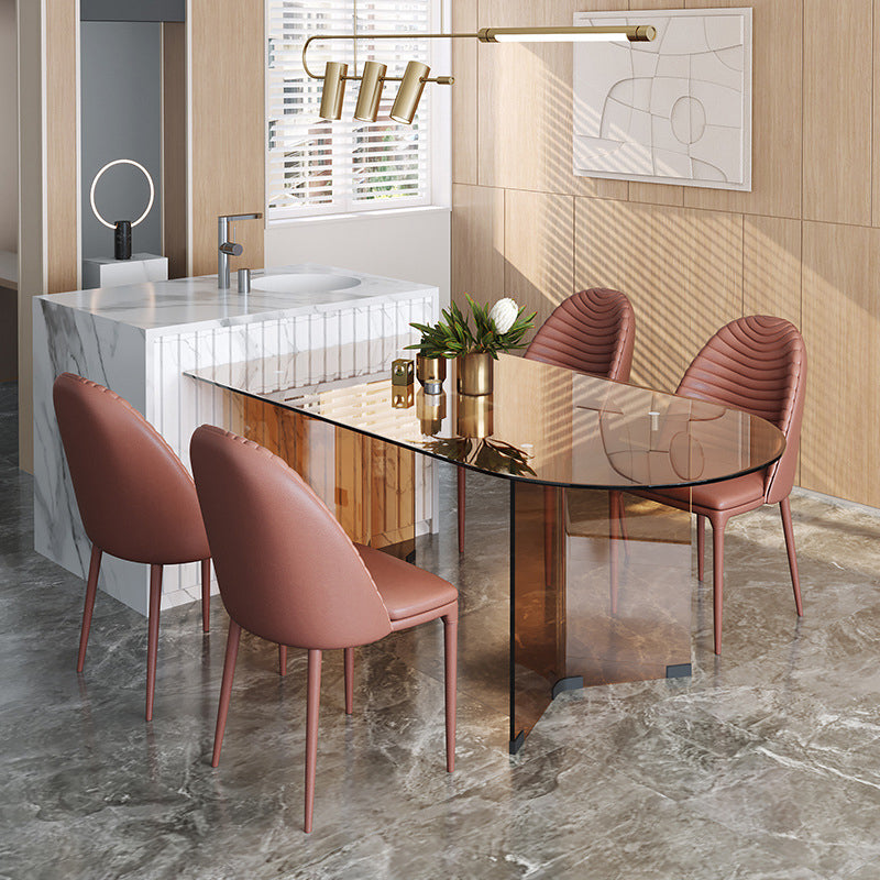 Glass Top Dining Table Modern Dining Table with Double Pedestal Base