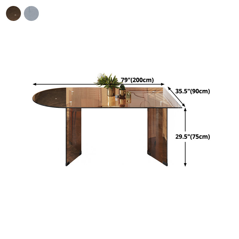 Glass Top Dining Table Modern Dining Table with Double Pedestal Base
