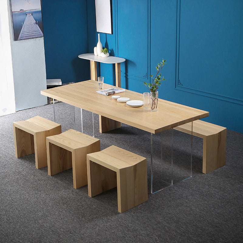 Solid Wood Top Dining Table Rectangle Pine Wood Table with Sled Base