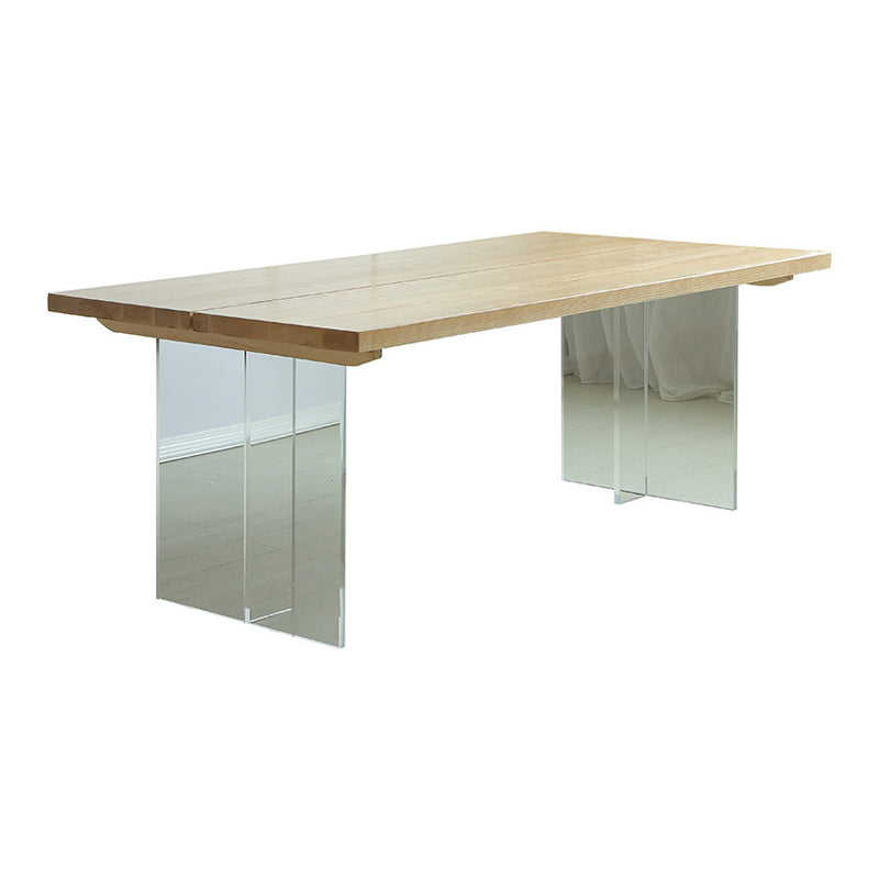 Solid Wood Top Dining Table Rectangle Pine Wood Table with Sled Base