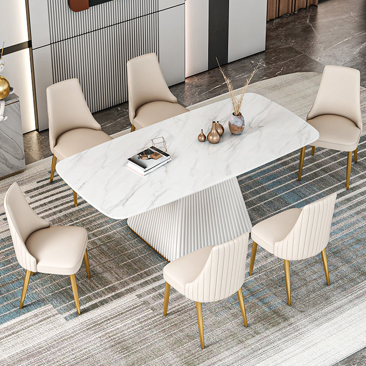 Mesa de comedor de piedra sinterizada Mesa de comedor tradicional de lujo con base de pedestal