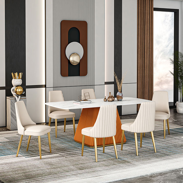 Mesa de comedor de piedra sinterizada Mesa de comedor tradicional de lujo con base de pedestal