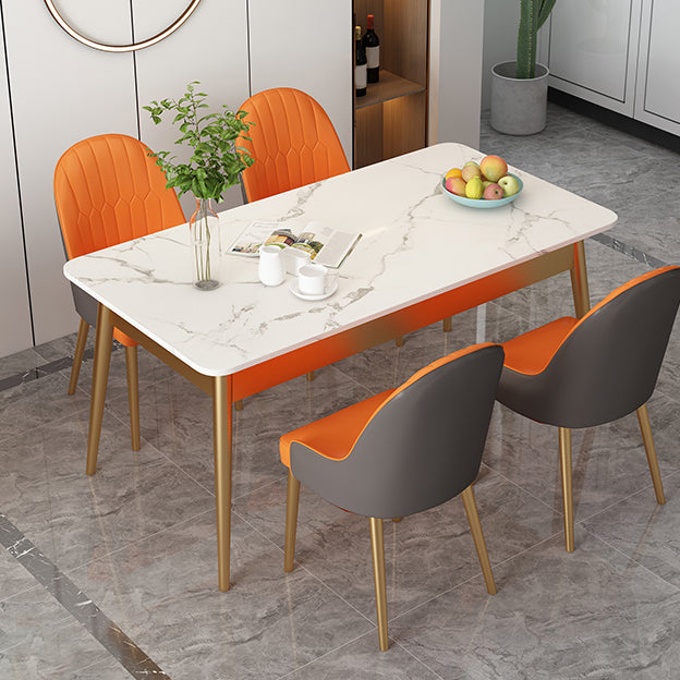 White Rectangle Dining Table Traditional Luxury Dining Table with Metal Base