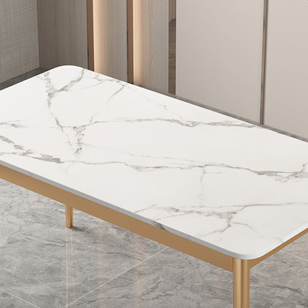 White Rectangle Dining Table Traditional Luxury Dining Table with Metal Base