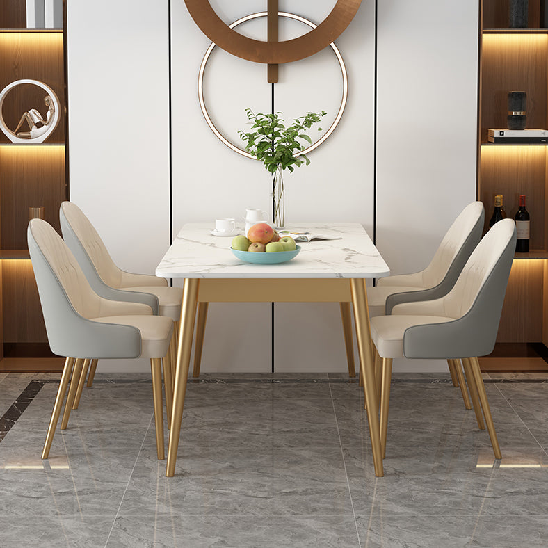 White Rectangle Dining Table Traditional Luxury Dining Table with Metal Base