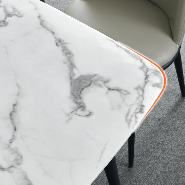 Rectangle Industrial Dining Table Fixed Table with Marble for Dining Room