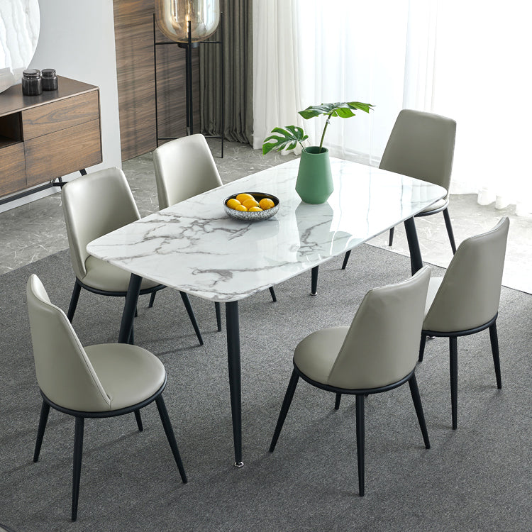 Rectangle Industrial Dining Table Fixed Table with Marble for Dining Room
