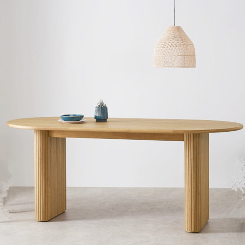 Oval Double Pedestal Modern Table Wood Color Fixed Table of Pinewood Solid Wood
