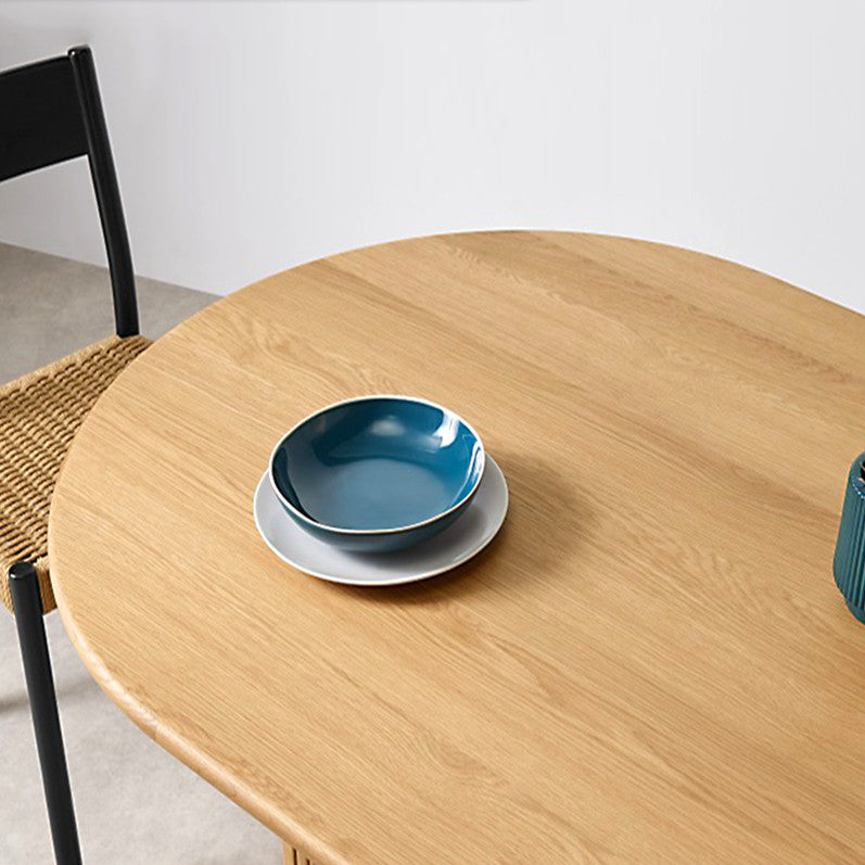 Oval Double Pedestal Modern Table Wood Color Fixed Table of Pinewood Solid Wood