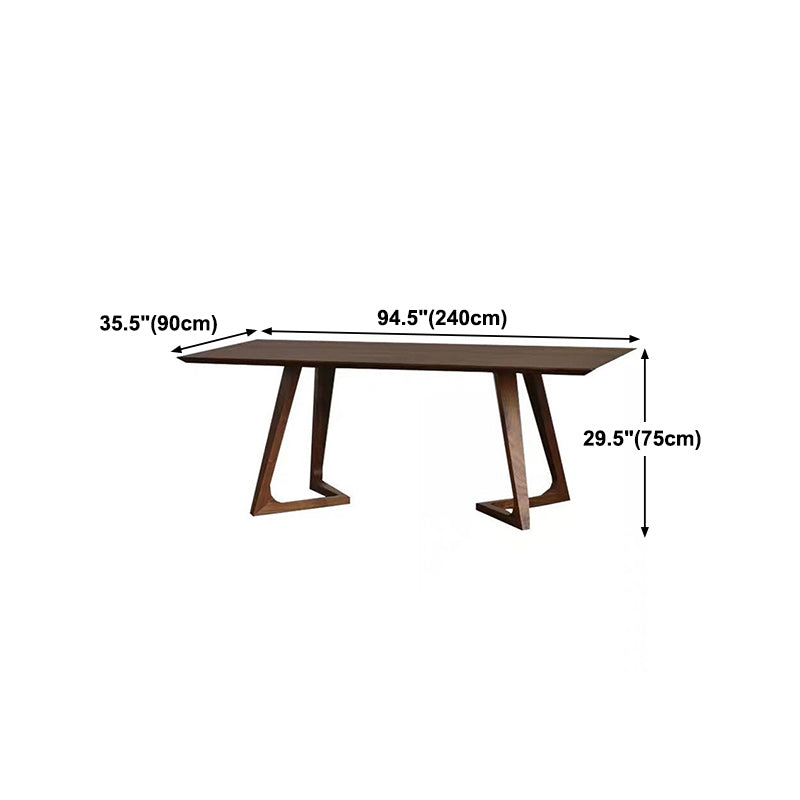 Solid Wood Top Dining Table Rectangle Pine Wood Table with Double Pedestal Base