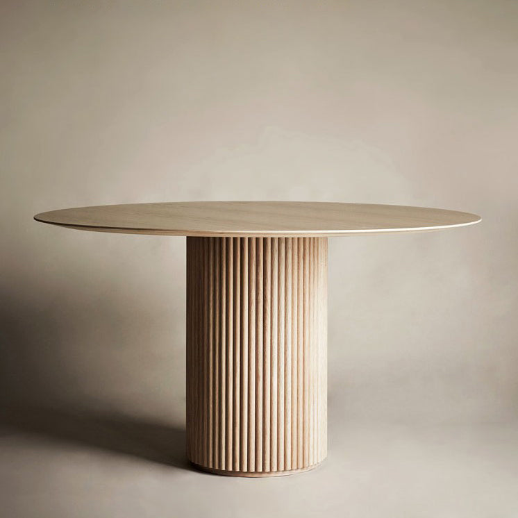 Round Shape Modern Dining Table Wood Color Fixed Table with Solid Wood