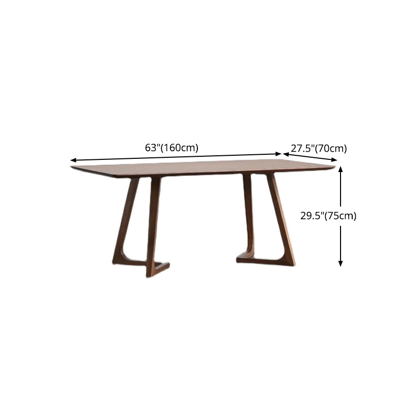 Rectangle Wood Dining Table Pine Solid Wood Table Modern with Double Pedestal Base