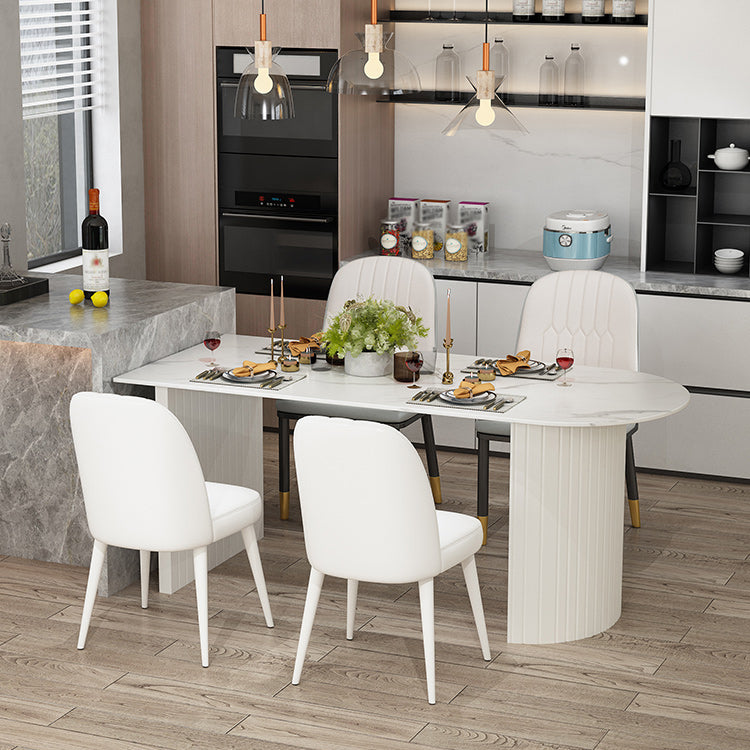 Modern Oval Dining Table Wood Double Pedestal Home Kitchen Dinner Table in White