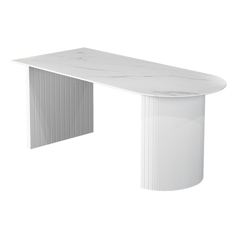 Modern Oval Dining Table Wood Double Pedestal Home Kitchen Dinner Table in White
