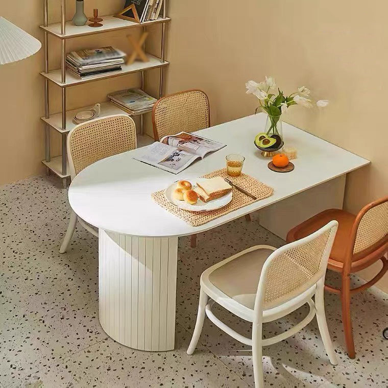 Sintered Stone and Ash Wood White Table Modern Dining Table with Double Pedestal