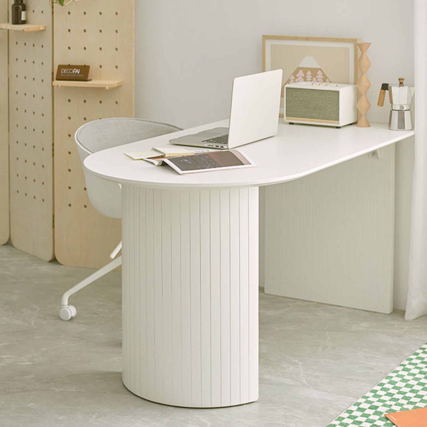 Sintered Stone and Ash Wood White Table Modern Dining Table with Double Pedestal