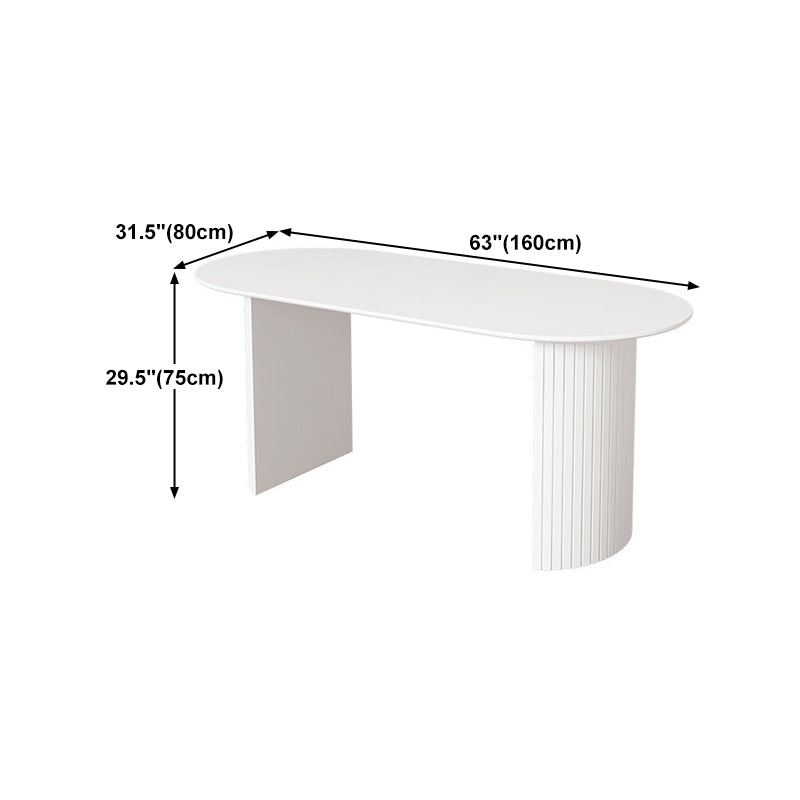 Sintered Stone and Ash Wood White Table Modern Dining Table with Double Pedestal
